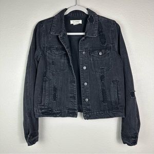 CISONO Distressed Cropped Denim Jacket Black Medium M